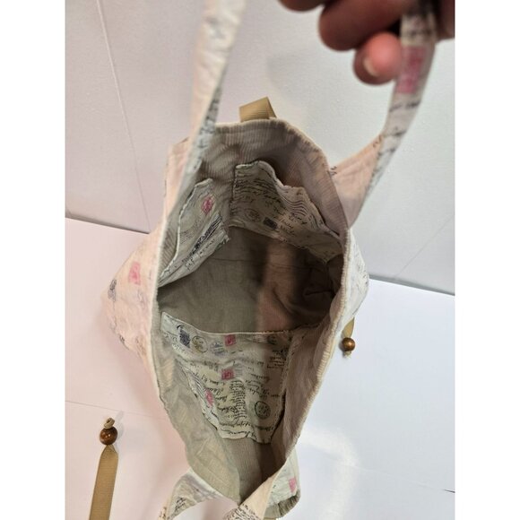 Fabric Textile Bag Handbag Postcard Print Handmade Straps Handle Medium Small - Picture 5 of 10